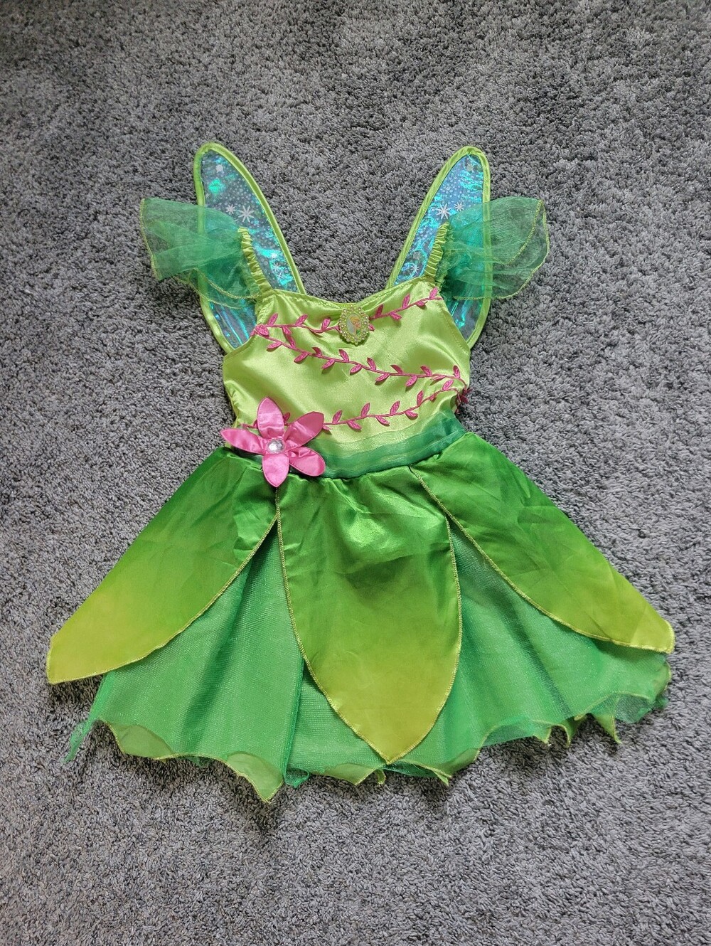 Disney Tinker Bell Fairy Dress Costume w Pink Flower Accent Halloween Size Small
